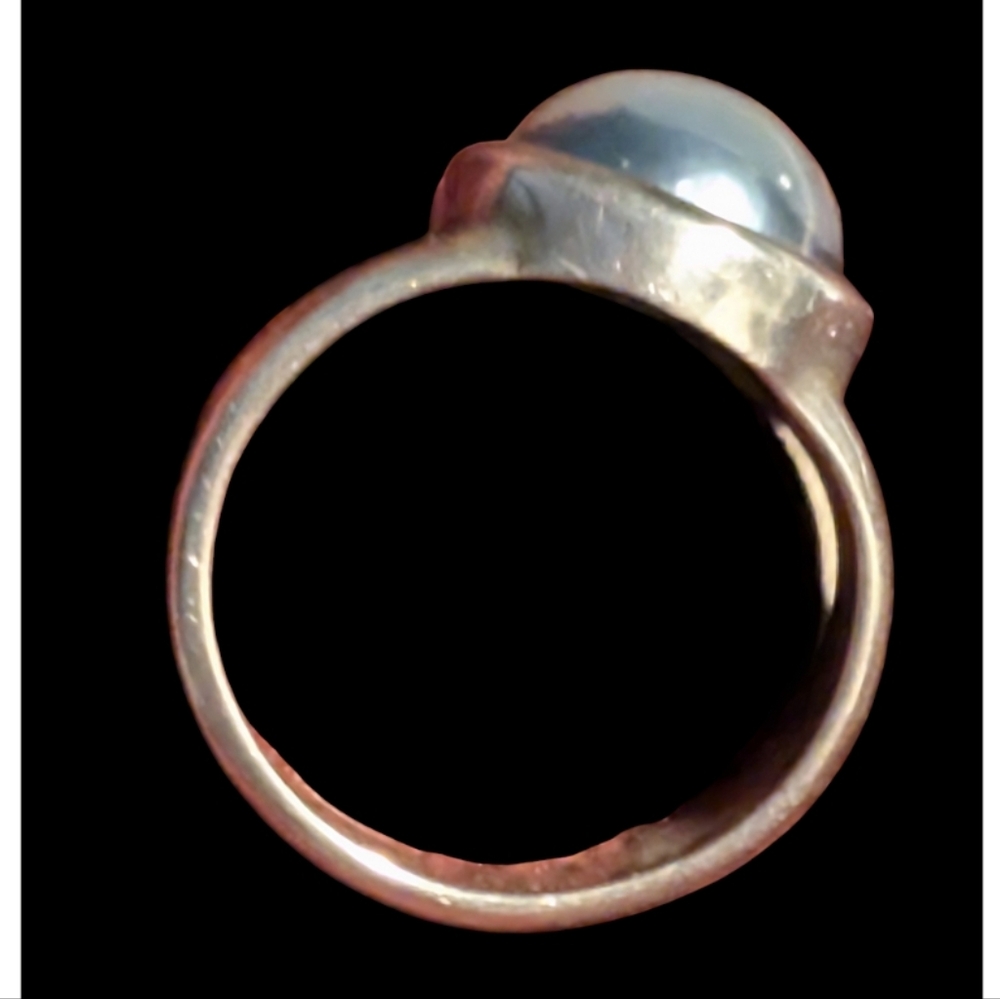 Silver Blue Pearl Statement Ring - image 3